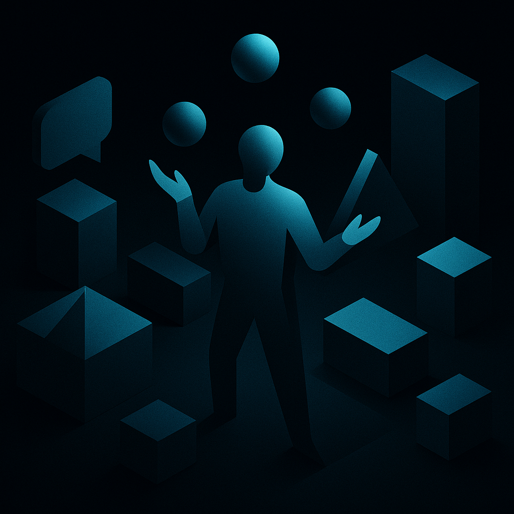 Abstract TPMxAI cover for "The Art of Stakeholder Juggling: A TPM's Dance in the Chaos of AI"